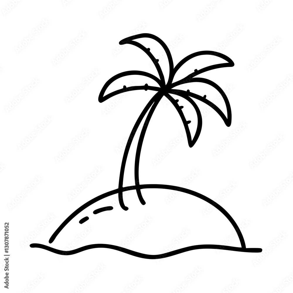 Aufkleber an illustration of a desert island with a palm tree. the image has a simple line art style, vector i