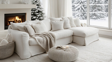 cozy living room with a fireplace and comfortable sofa,