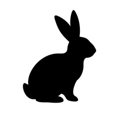 Obraz premium a simple black silhouette of a cute rabbit, perfect for minimalist designs or Easter-themed projects. The rabbit is in a sitting position, with long ears erect and a fluffy tail, vector illustration