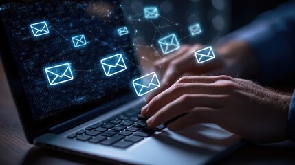 Digital Communication, Person Using a Laptop to Send and Receive Emails.