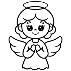 Obraz premium a cute angel illustration with wings and halo, smiling, vector illustration