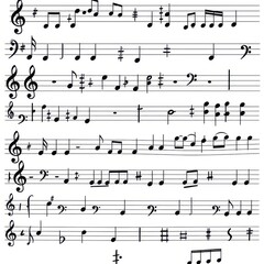Fototapeta premium A collection of musical notes and symbols in black on a white background