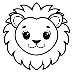 Fototapeta premium a cute lion head in a simple black and white outline illustration, perfect for coloring pages or design projects vector illustration