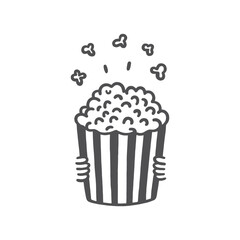 Hand-drawn popcorn vector icon, monochrome line art