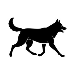 Fototapeta premium a sleek, black silhouette of a dog, It's captured in mid-motion, head held high, with its tail gracefully curved, vector illustration