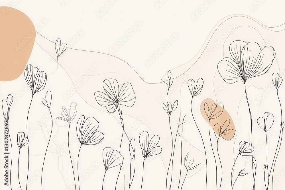 Poster delicate botanical line art featuring modern floral patterns on a minimalist white background for el
