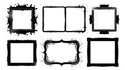Grunge stencil frames with spray painted frame. Graffiti border for text. Square shapes set.