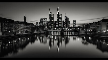 Obraz premium Berlin Skyline at Dawn, City Reflection, Calm River
