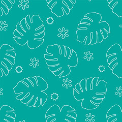 Tropical background with monstera leaves. Seamless floral exotic hawaiian pattern.