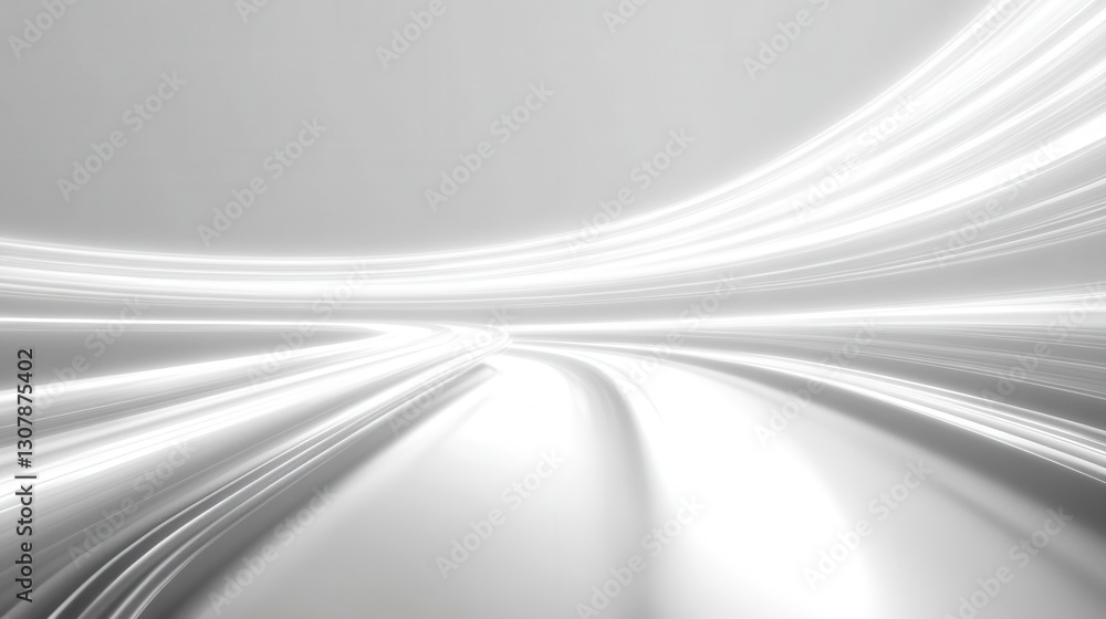 Aufkleber Glowing neon lines create elegant trails against a smooth white background in futuristic digital art Generative AI