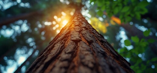 Sunlight Through Forest Tree Trunk