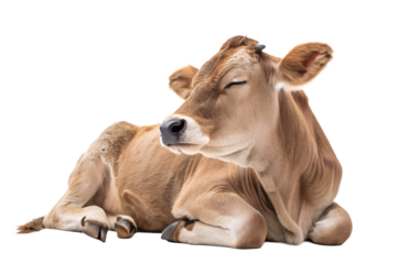 Brown Cow Sitting on Transparent Background