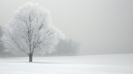 Fototapeta premium A tranquil winter landscape, where soft snow blankets the world in shades of white and gray.