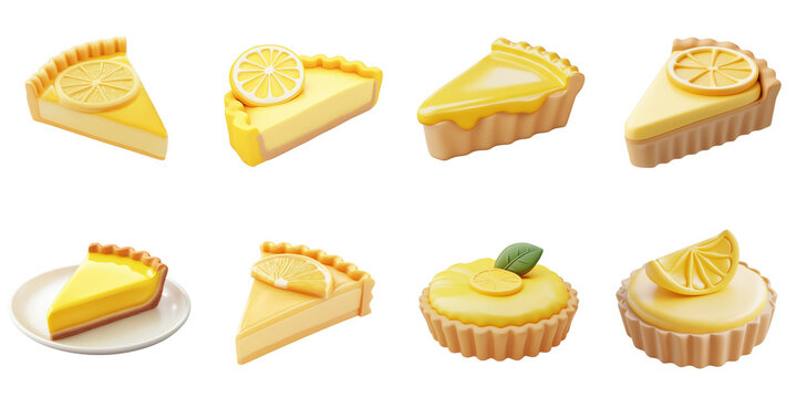 Set of Lamon tart png mockup in plasticine without background for decoration.