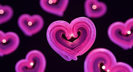 Abstract pink hearts romantic love background design valentines day 3d dark card shiny light style