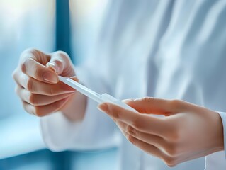 A healthcare professional holding a medical test strip, showcasing precision and care in diagnostics. This image reflects the importance of testing in modern healthcare practices.