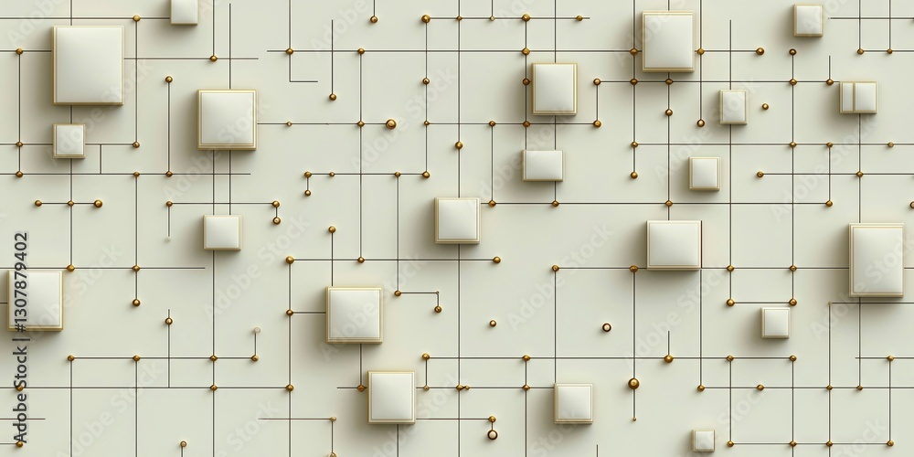 Poster abstract geometric design featuring interconnected squares and lines on a textured background, suita