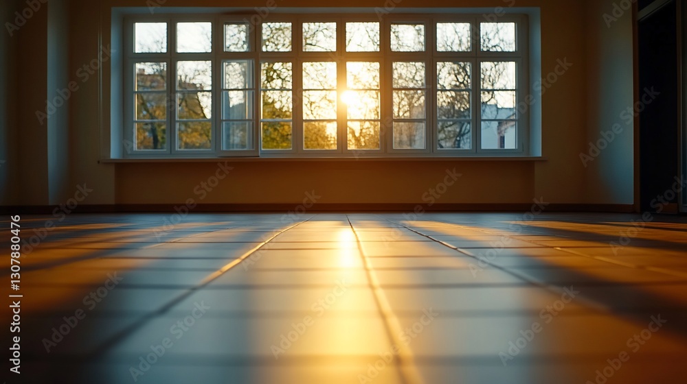 Poster sunlight streams through a window onto tiled floor
