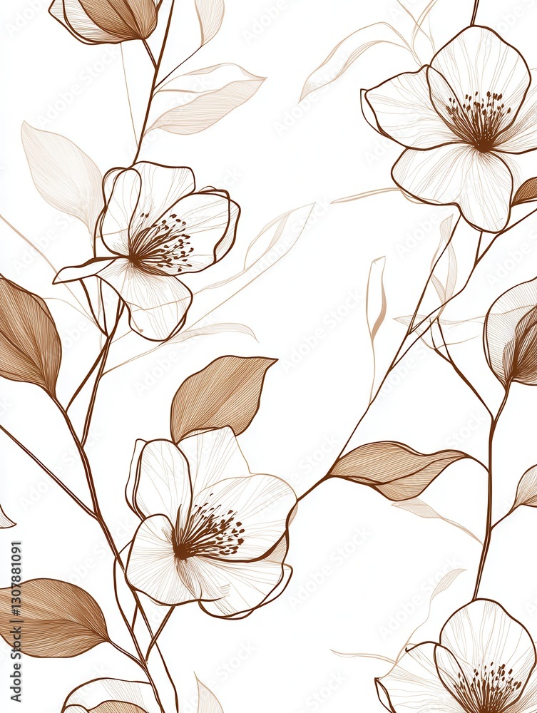 Aufkleber Delicate botanical line art showcases modern floral elegance with minimalist design on a bright white background Generative AI