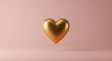 Elegant golden heart shape on pink background romantic love symbol 3d card shiny clean image style