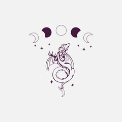 Dragon illustration with moon dragon silhouette logo © abdul