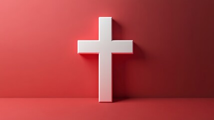 Obraz premium a simple red and white cross symbol, elegantly positioned against a solid background.