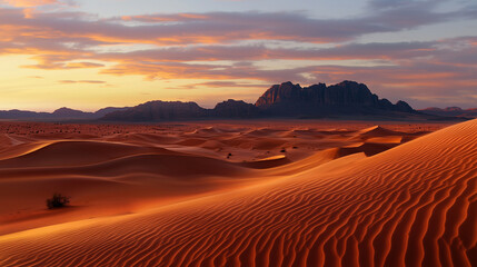 Naklejka premium Desert dawn with serene ambiance and golden hues
