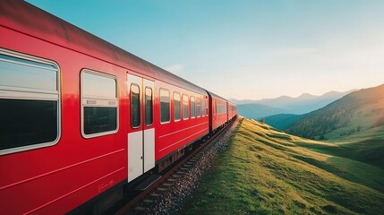 Fototapeta premium Train journey through scenic mountain pass nature landscape gigapixel quality serene environment captivating view