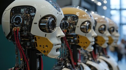 Fototapeta premium Row of Futuristic Humanoid Robots
