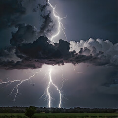 Electric Symphony: A powerful display of nature's fury with multiple lightning strikes illuminating the stormy sky, highlighting the raw energy and captivating drama of a tempest.