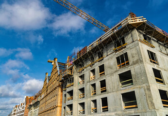 New house construction. Facades of luxury modern residential houses