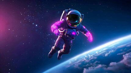Pixel Art Astronaut in Vibrant Cosmic Space
