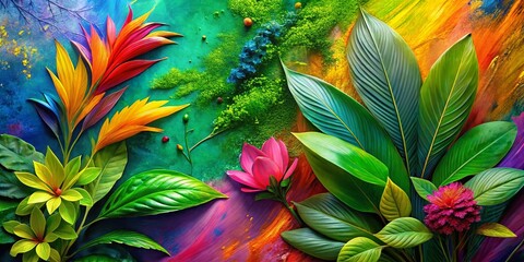 Abstract Botanical Paintbrush Strokes: Vibrant Floral Background Design