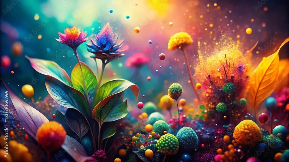 Poster abstract botanical spray paint texture with bokeh background - stock photo
