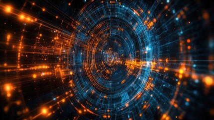 Obraz premium Abstract Digital Tunnel, Futuristic Journey Through Cyberspace