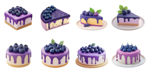 Blueberry cheese cake png collection in plasticine transparent for dessert presentation.