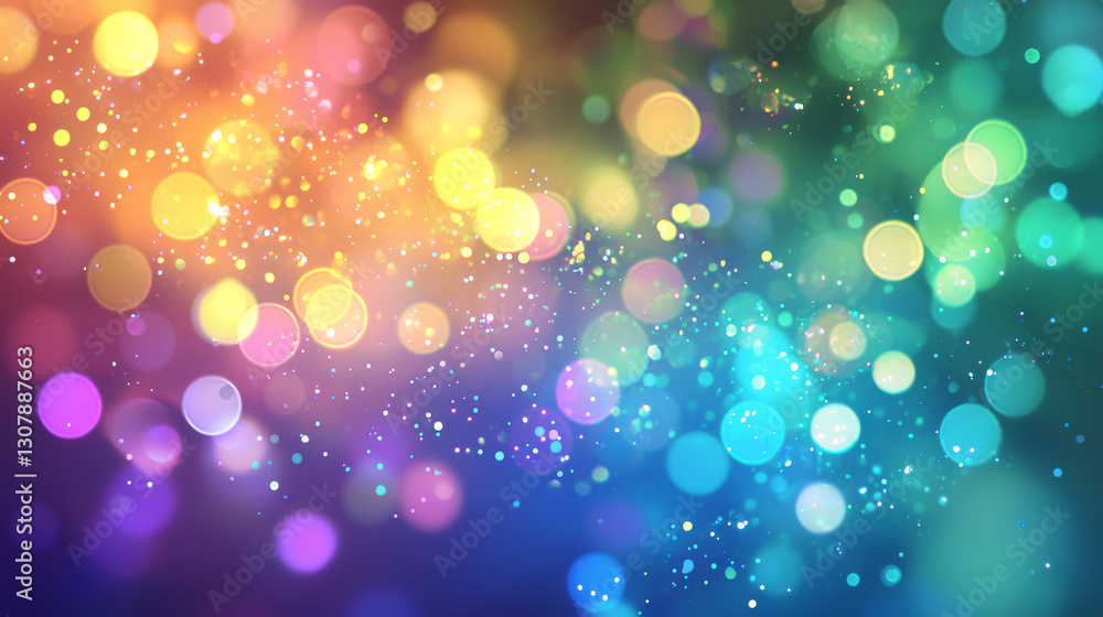 Poster retro disco inspired abstract background with shimmering multicolored bokeh lights