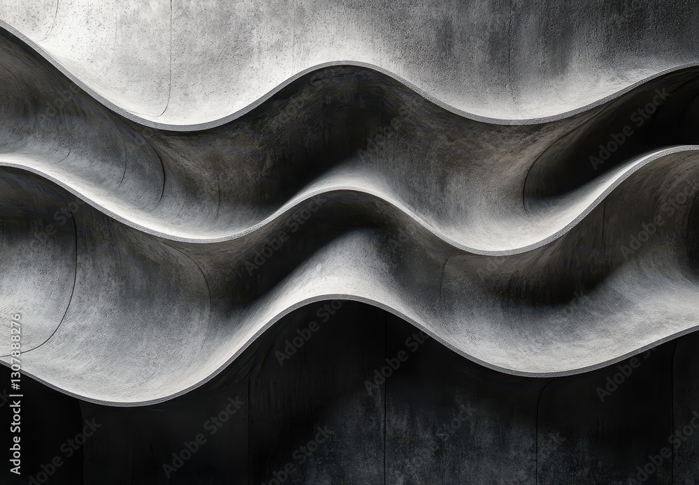Poster abstract architectural design with smooth curves and subtle texture in monochromatic tones, creating