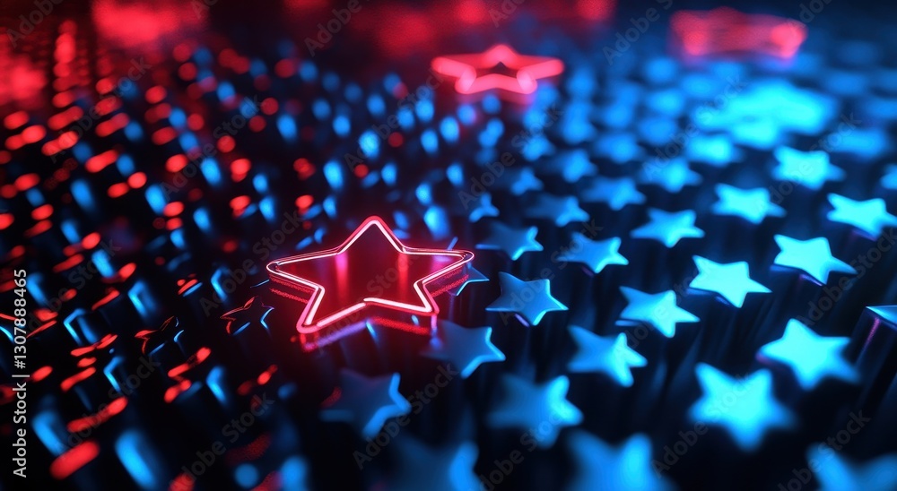 Poster abstract background featuring glowing red and blue stars illuminated in a vibrant pattern, creating 