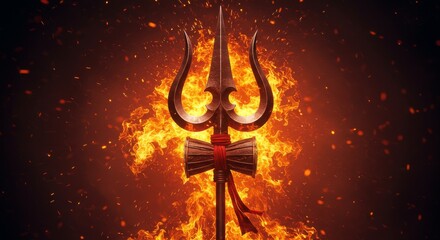 God Shiva hindu trident with flames, Maha Shivratri, a Hindu festival celebrated of Shiva Lord