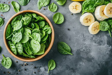 Obraz premium Fresh spinach and banana slices with black pepper for healthy smoothie making