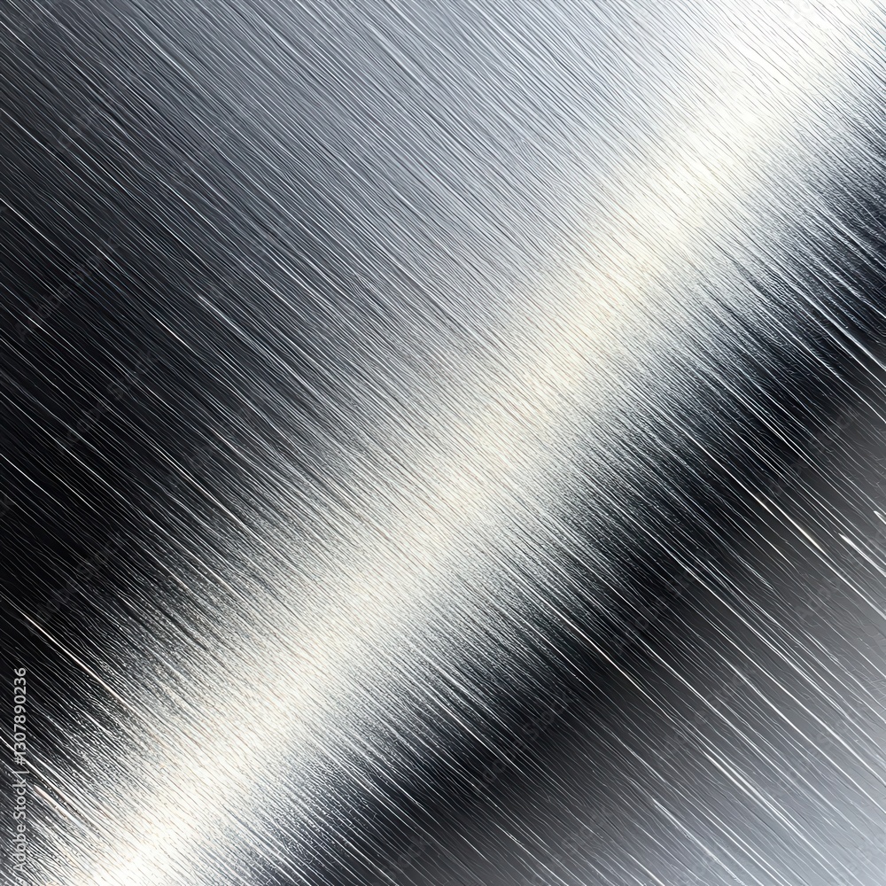 Poster abstract close-up of metallic surface with fine brush stroke texture and reflective shiny finish for