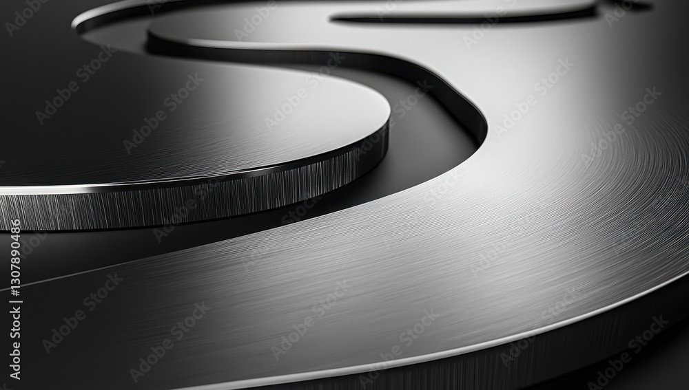 Poster abstract close-up of polished metallic curves creating a sleek design on a dark background showcasin