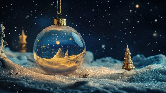 Ornamento de natal com reflexos nevados e &aacute;rvores