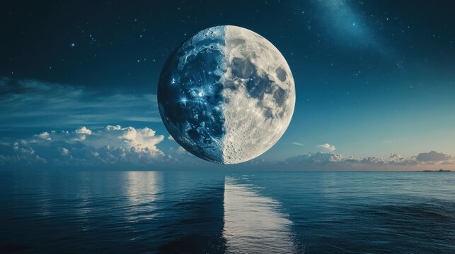 Lua flutuando sobre o oceano