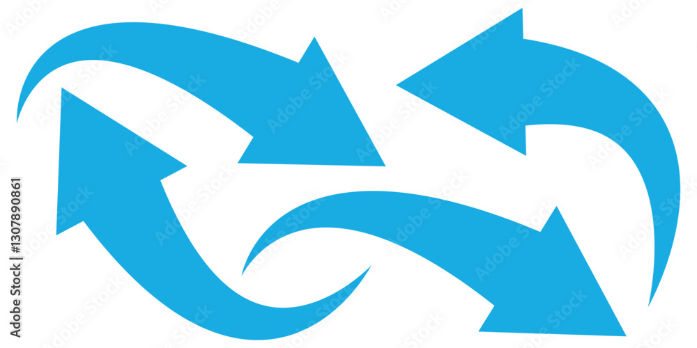 Poster blue curve arrow icon set. long arrow icon set. set of curved arrows isolated on white background.