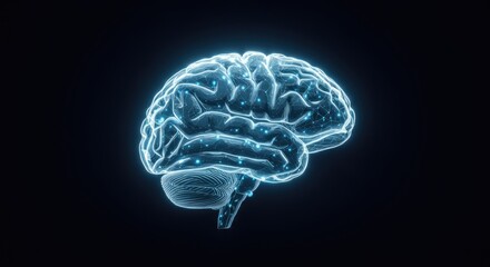 Glowing digital brain image on black background