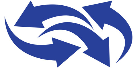  blue curve arrow icon set. long arrow icon set. Set of curved arrows isolated on white background.