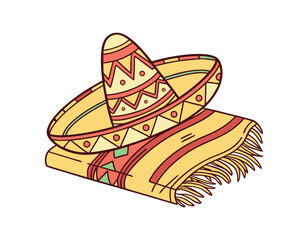 traditional mexican sombrero and serape illustration, featuring vibrant colors and intricate patterns, perfect for cultural and festive themes.
