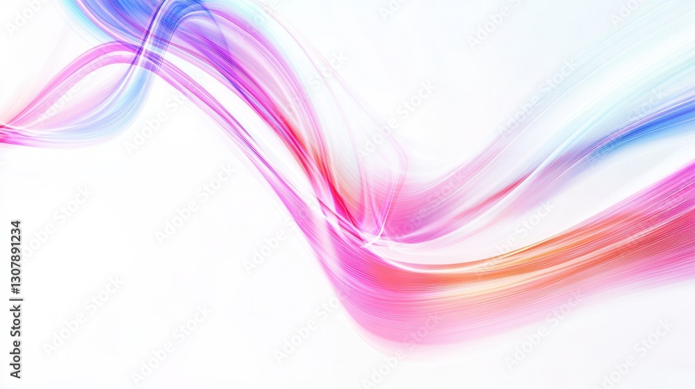 Fototapete glowing neon lines create a smooth and elegant digital composition on a white background in futurist
